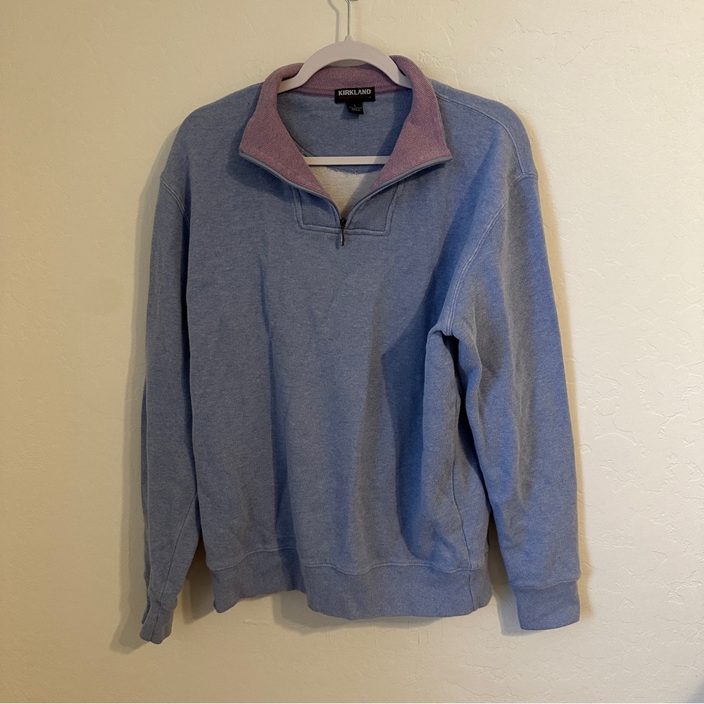 Kirkland‎ Signature Blue Zip Up Sweater with Pink Accents Size Large